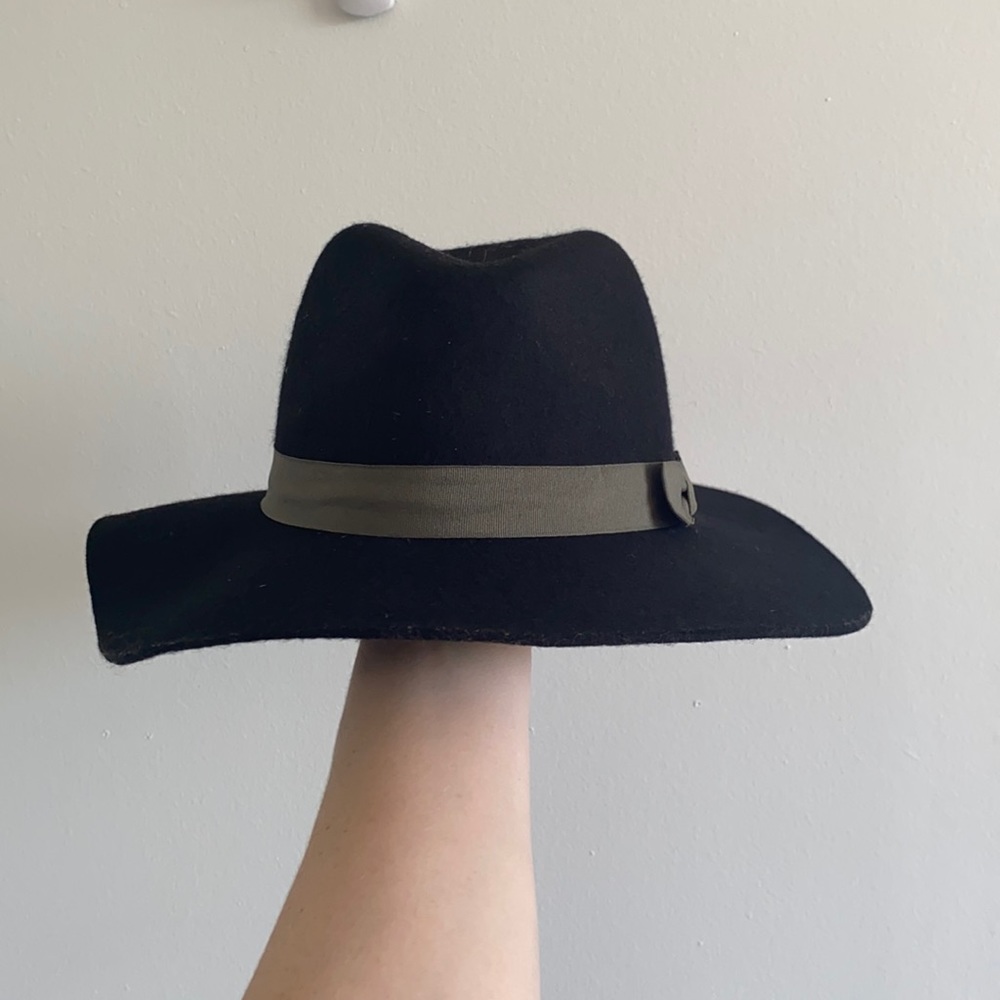 Black Felt Brimmed Hat with Green Bow